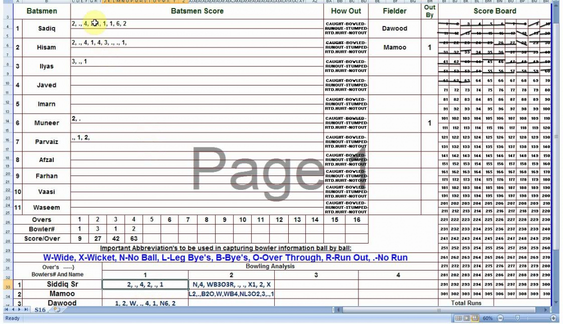 cricket score sheet for 6 overs pdf